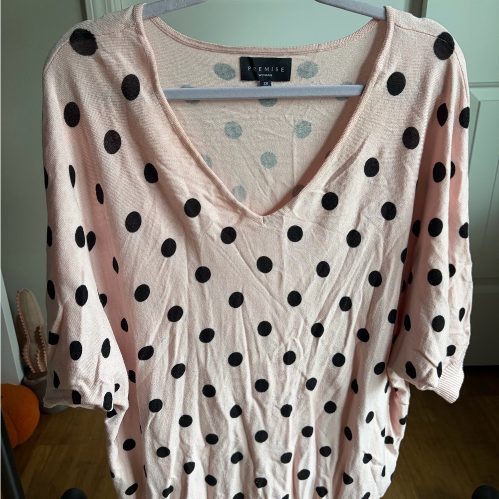 Premise Light Pink and Black Polka Dot Sweater